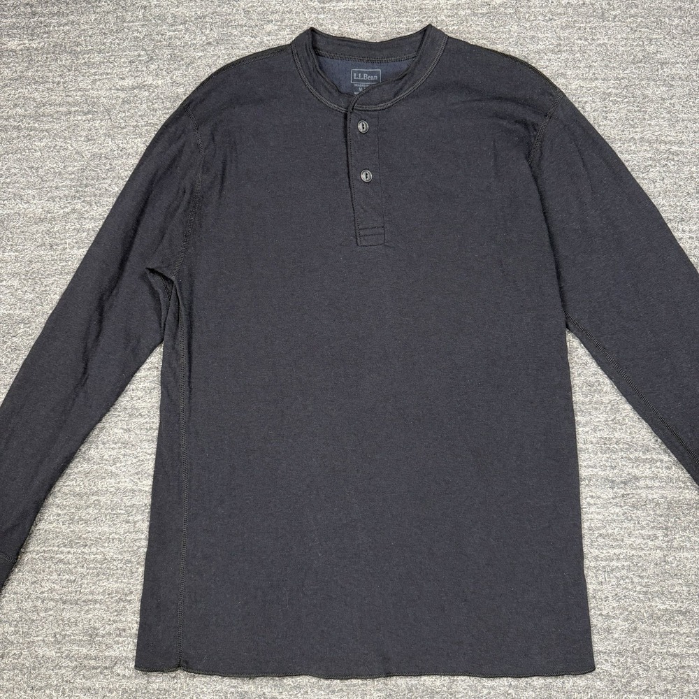 LL Bean Shirt Men Medium Navy Henley Wool Blend Casual Outdoor River Driver Hike